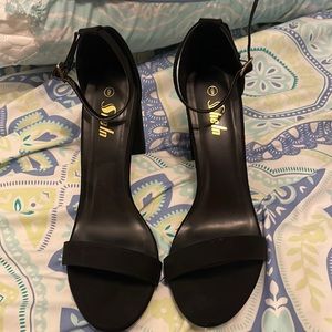 Black Ankle strap chunky heel